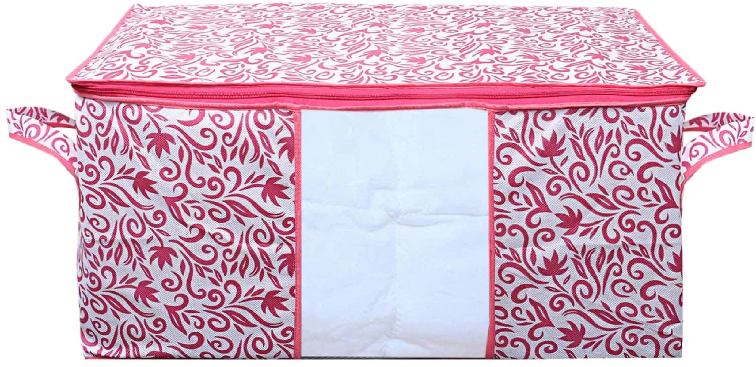 Heart Home Leaf Design Non Woven Underbed Storage Bag, Storage Organiser, Blanket Cover (Pink) - CTHH12775