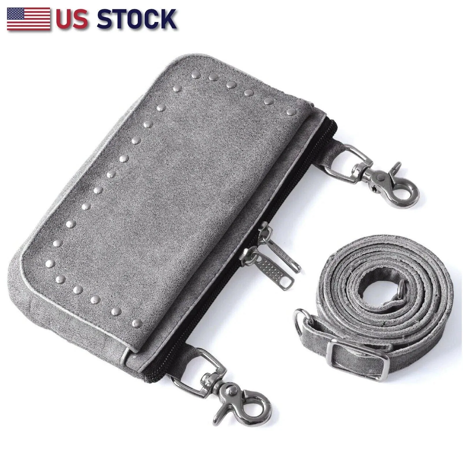 HL80151GRAY Stud Leather Hip Clip Purse Bag Women Grey Waist Bag Fanny Pack Motorcycle GRAY