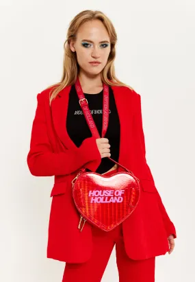 House Of Holland Heart Shape Shoulder Bag In Red With Logo Printed Acrylic Front