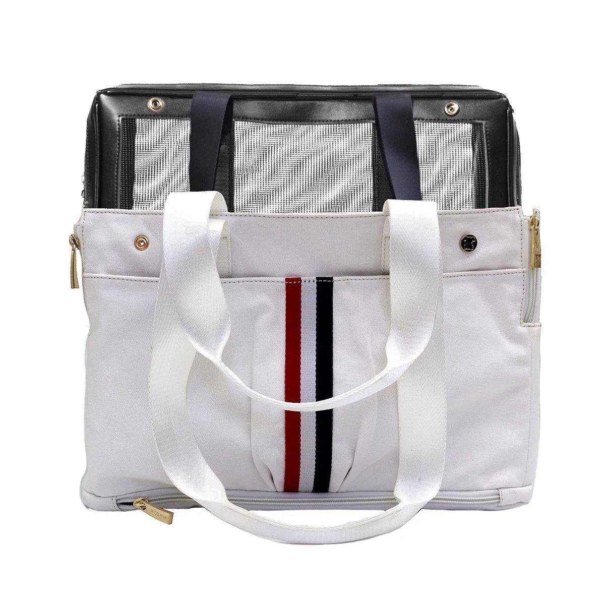 Interchangeable Canvas Red, White And Blue Stripe Dog Carrier