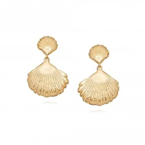 Isla Double Shell 18ct Gold Plate Earrings SE07_GP