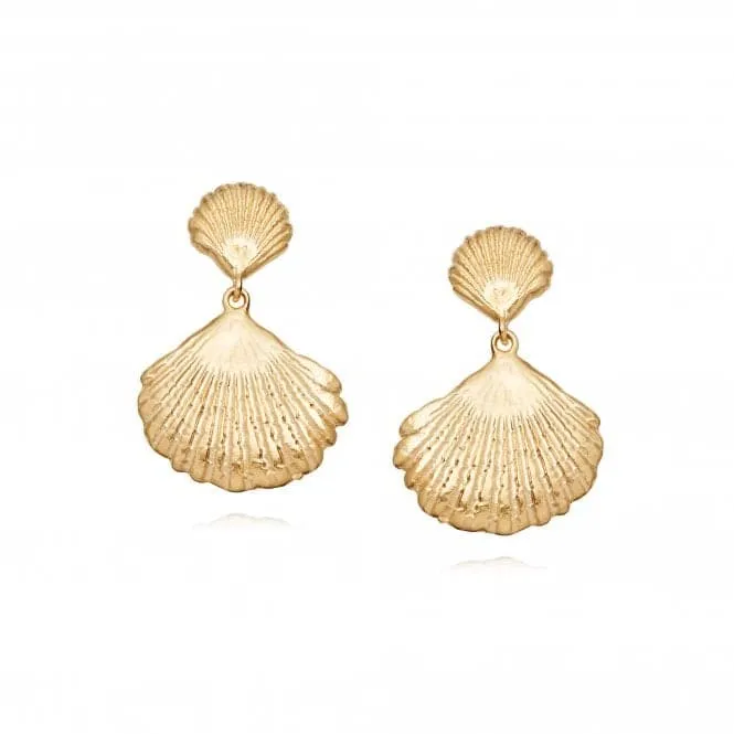 Isla Double Shell 18ct Gold Plate Earrings SE07_GP