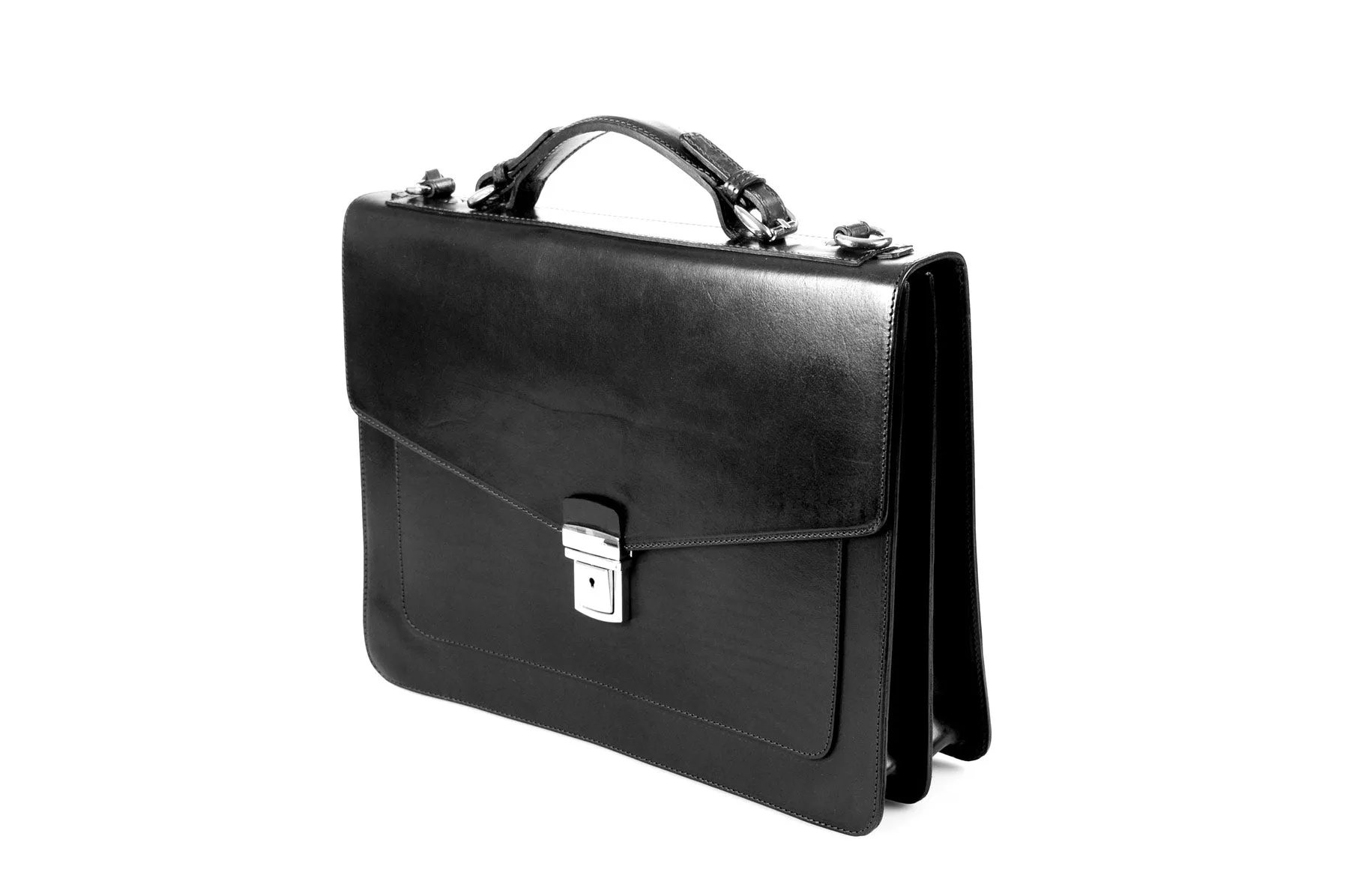 Italian Leather Briefcase - The Arrezo - Onyx Black