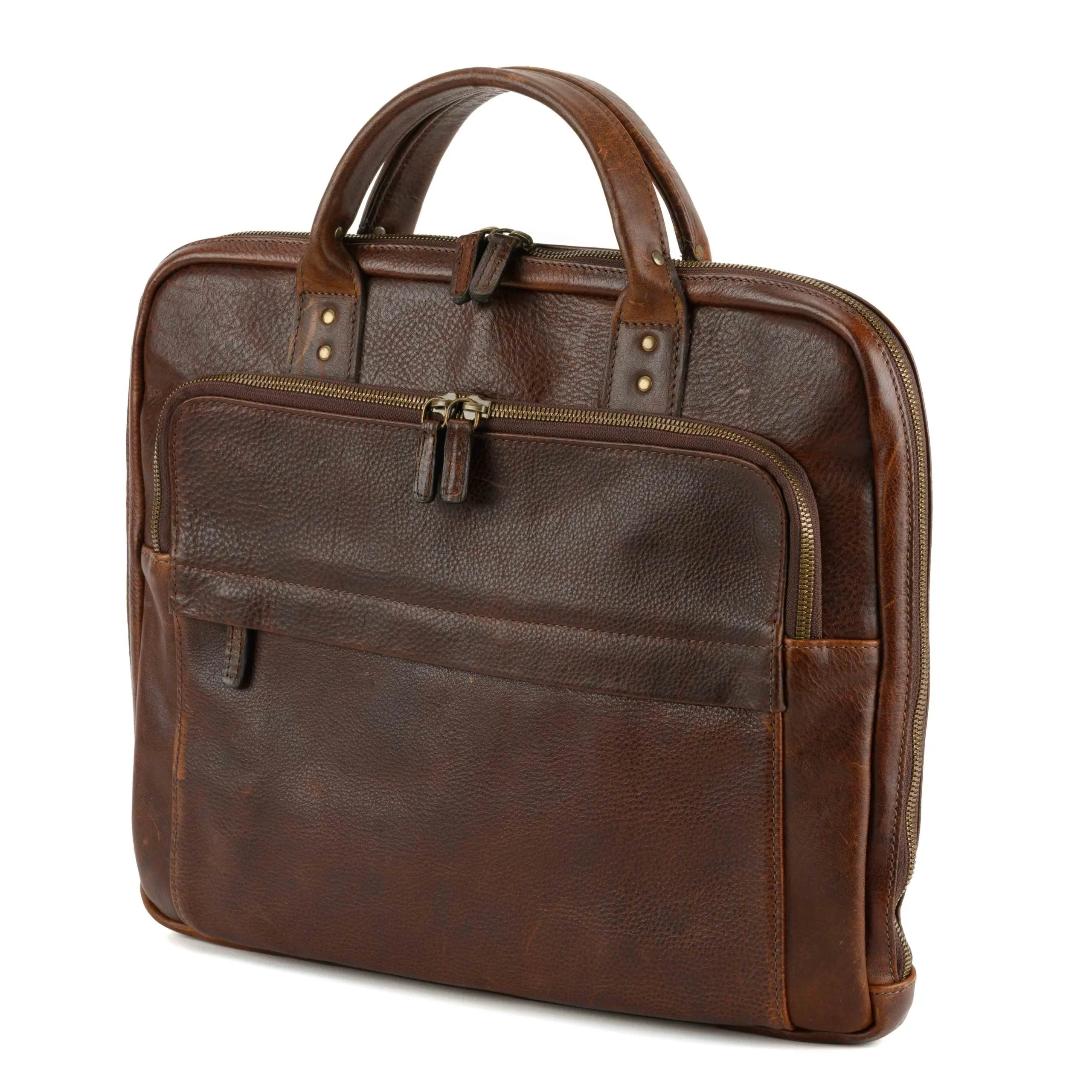 Jay Modern Briefcase in Titan Milled Brown by Moore & Giles