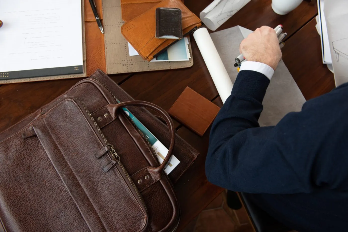 Jay Modern Briefcase in Titan Milled Brown by Moore & Giles