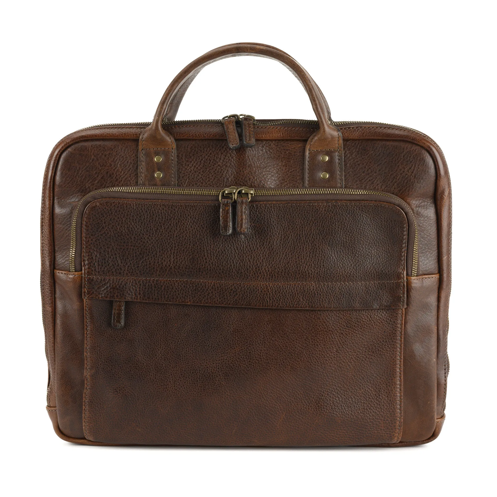 Jay Modern Briefcase in Titan Milled Brown by Moore & Giles