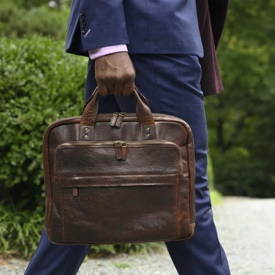 Jay Modern Briefcase in Titan Milled Brown by Moore & Giles