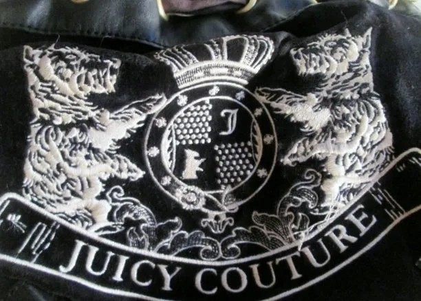 JUICY COUTURE Leather Velvet Heart DOG purse satchel BROWN M RHINESTONE Embroidered