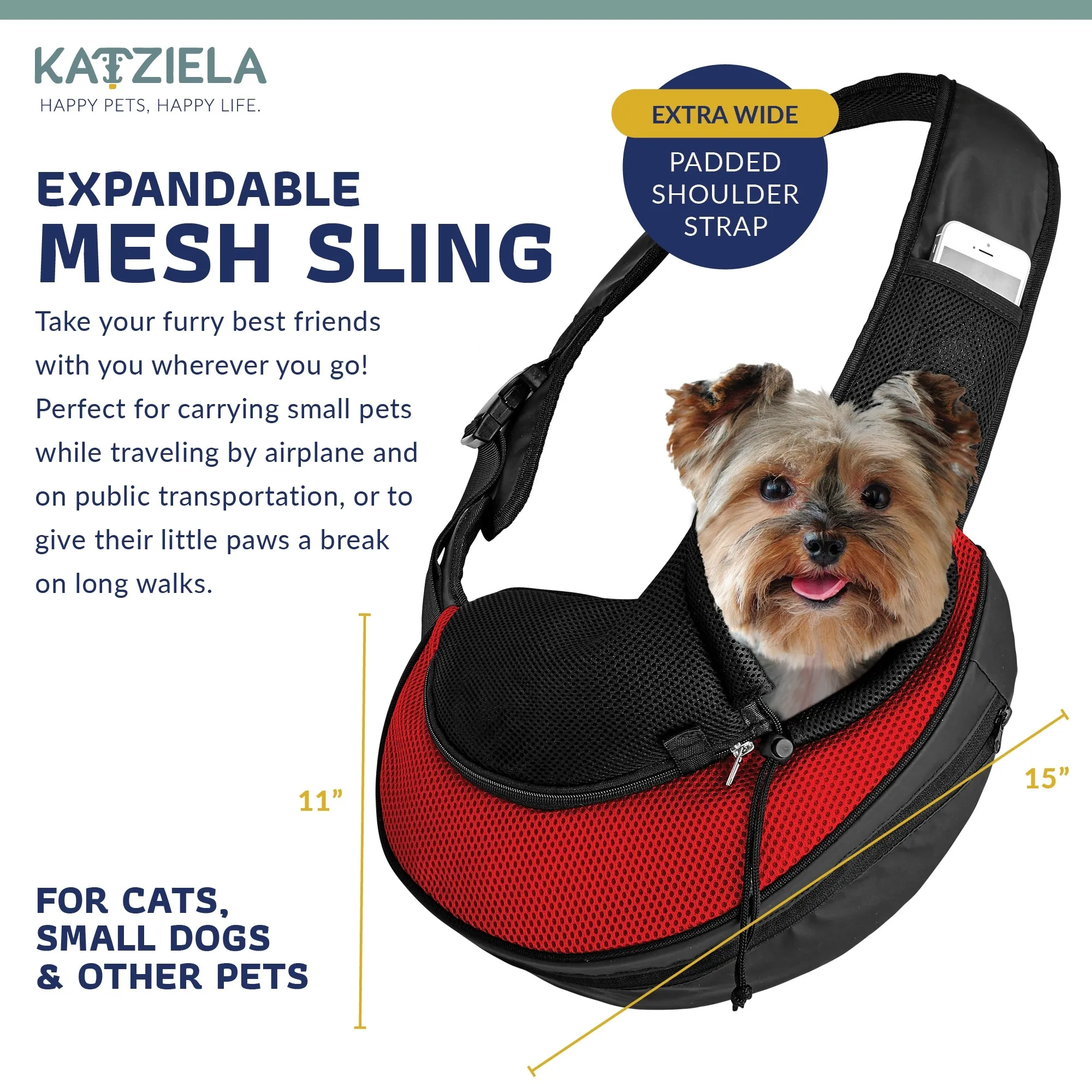 Katziela Expandable Sling Dog & Cat Carrier - Red