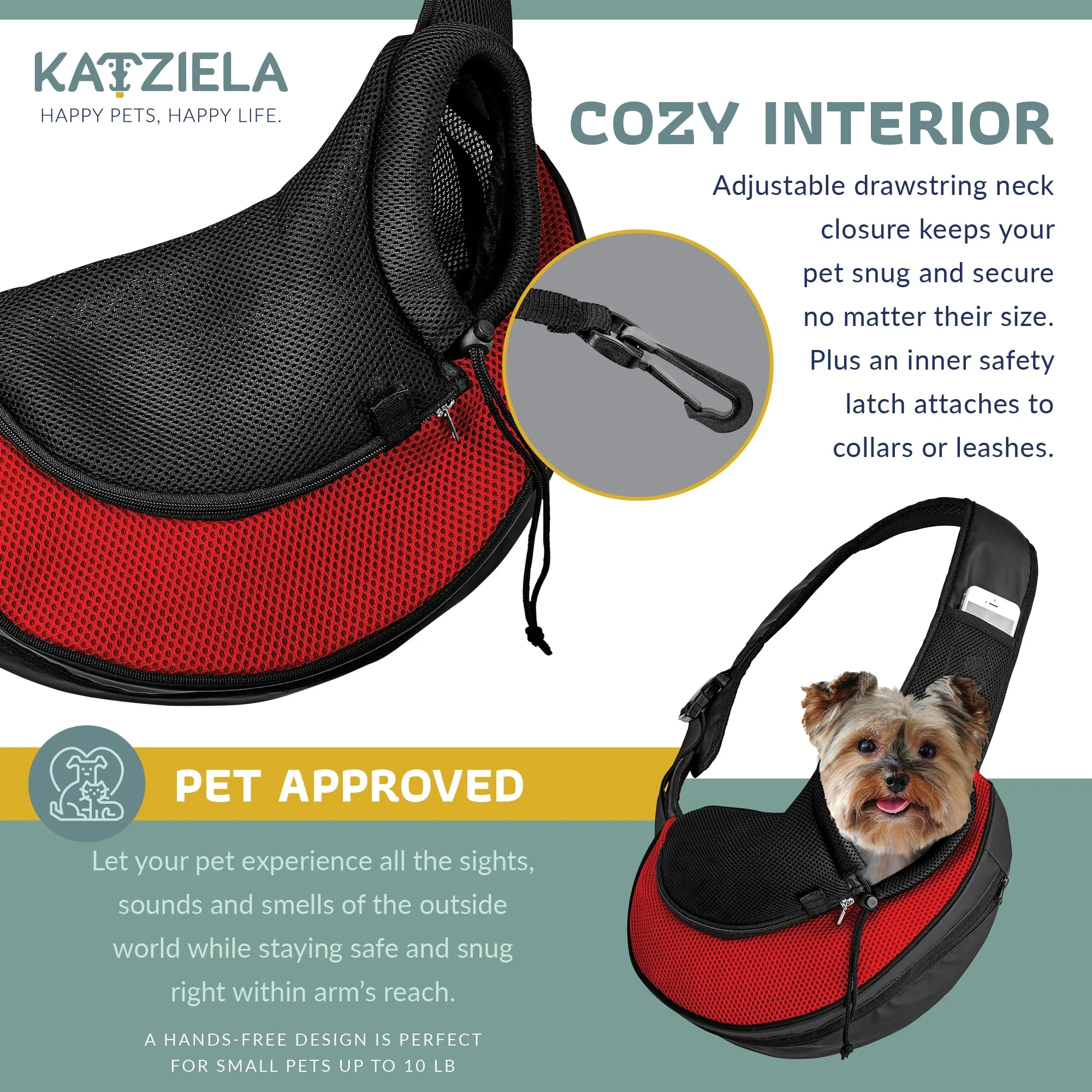 Katziela Expandable Sling Dog & Cat Carrier - Red