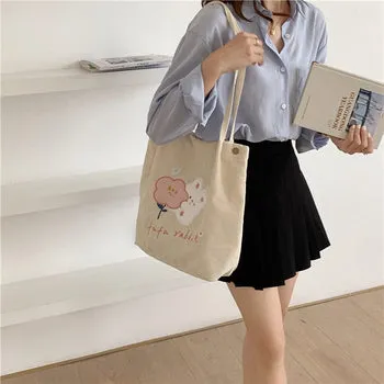 Kawaii FuFu Rabbit Corduroy Tote Bag - Kawaii Bag