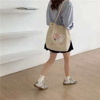 Kawaii FuFu Rabbit Corduroy Tote Bag - Kawaii Bag