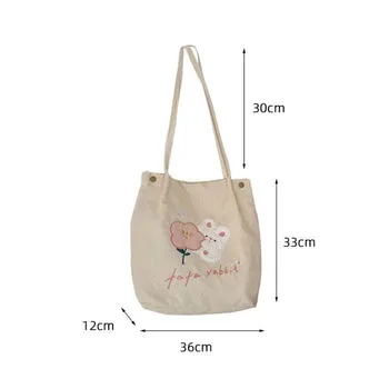 Kawaii FuFu Rabbit Corduroy Tote Bag - Kawaii Bag