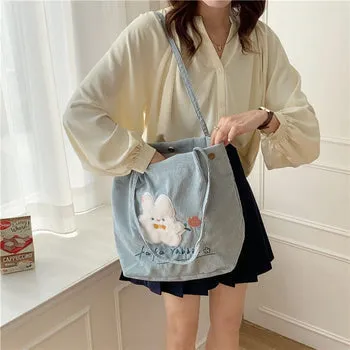 Kawaii FuFu Rabbit Corduroy Tote Bag - Kawaii Bag