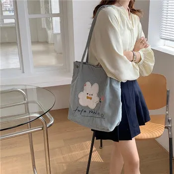 Kawaii FuFu Rabbit Corduroy Tote Bag - Kawaii Bag