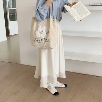 Kawaii FuFu Rabbit Corduroy Tote Bag - Kawaii Bag