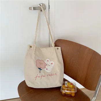 Kawaii FuFu Rabbit Corduroy Tote Bag - Kawaii Bag