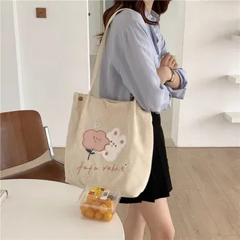 Kawaii FuFu Rabbit Corduroy Tote Bag - Kawaii Bag