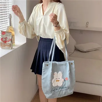 Kawaii FuFu Rabbit Corduroy Tote Bag - Kawaii Bag