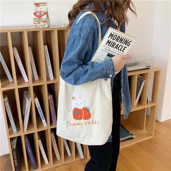 Kawaii FuFu Rabbit Corduroy Tote Bag - Kawaii Bag