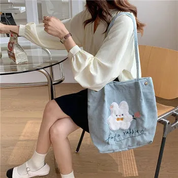 Kawaii FuFu Rabbit Corduroy Tote Bag - Kawaii Bag