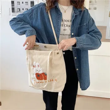 Kawaii FuFu Rabbit Corduroy Tote Bag - Kawaii Bag