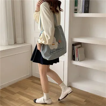 Kawaii FuFu Rabbit Corduroy Tote Bag - Kawaii Bag