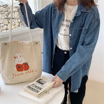 Kawaii FuFu Rabbit Corduroy Tote Bag - Kawaii Bag