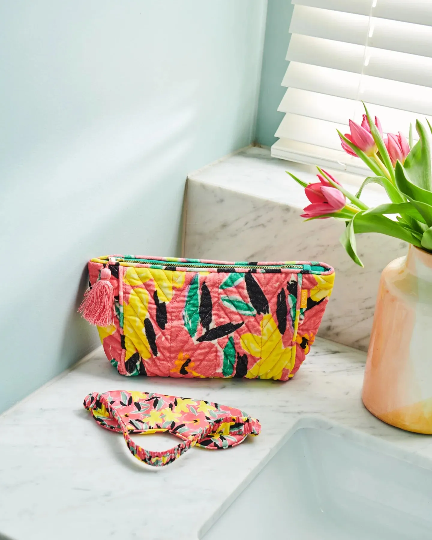 Kip & Co x Ken Done Pinky Dreaming Velvet Toiletry Bag