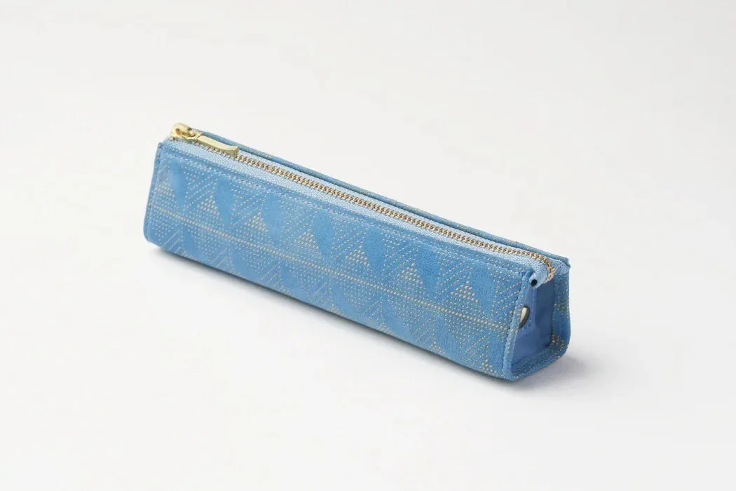 Koshu Inden Japanese Deerskin Leather Pencil Case - Upside down Mt. Fuji / Light Blue - , Made in Japan,  Japanese traditional craft pencil case