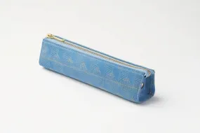 Koshu Inden Japanese Deerskin Leather Pencil Case - Upside down Mt. Fuji / Light Blue - , Made in Japan,  Japanese traditional craft pencil case