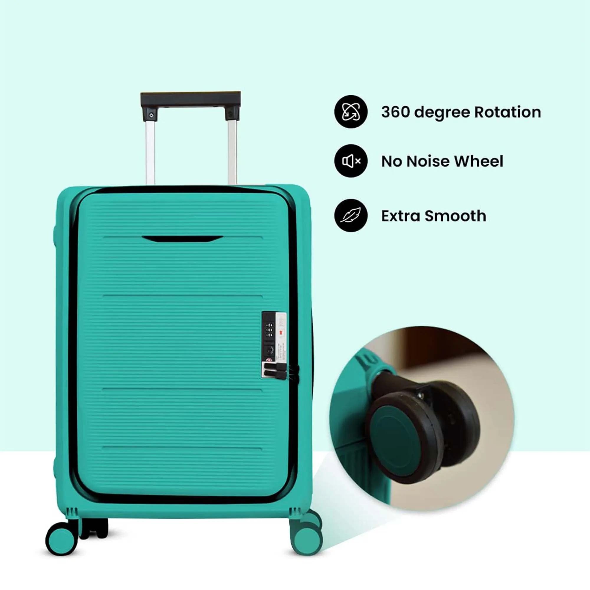 Kuber Industries 24inch Lightweight Collapsible Cabin Trolley Bags with 360 Degree Wheels | Expandable Carry-On Cabin Luggage Suitcase | Lock Foldable Bag for Travel | USHA24M-Light Mint