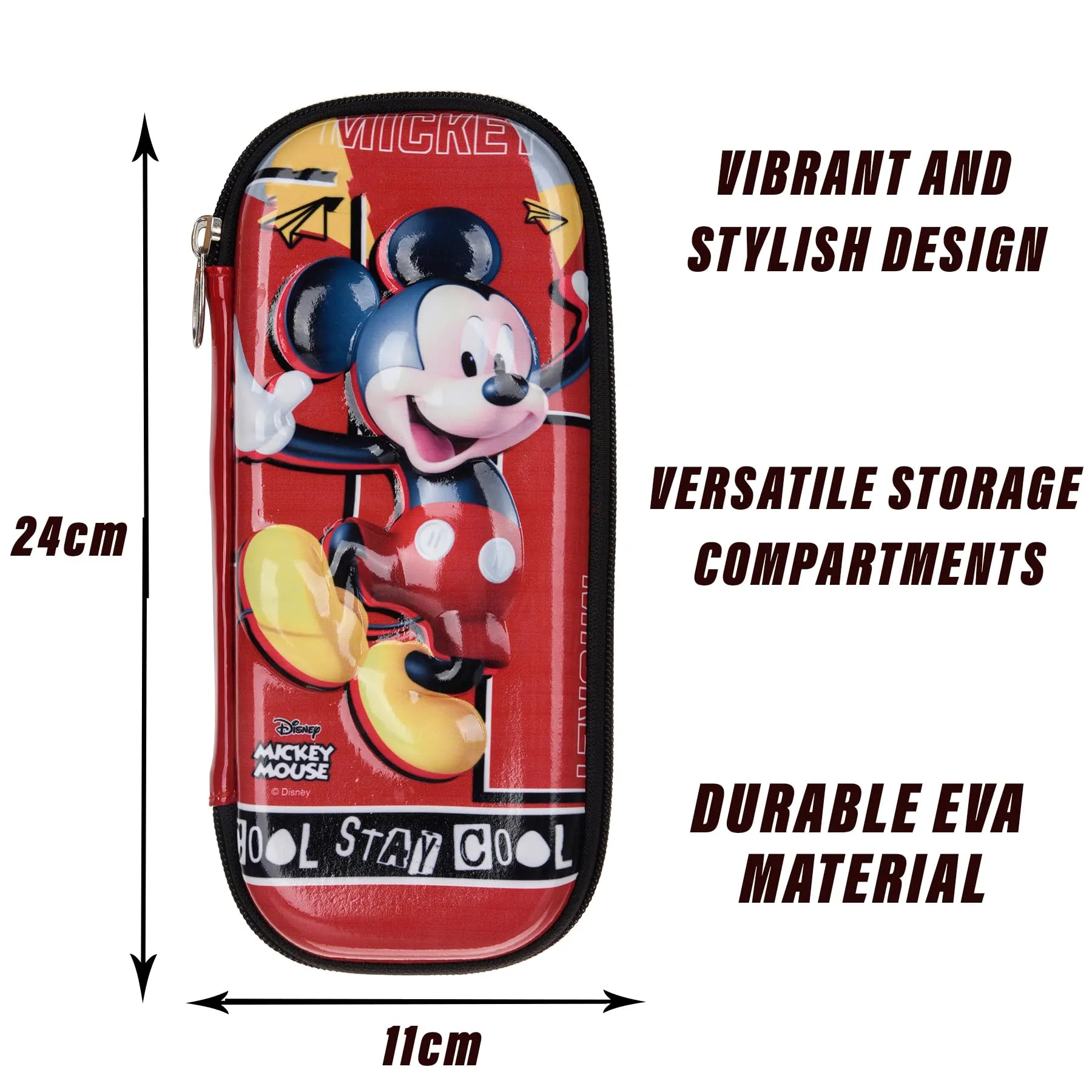 Kuber Industries Disney Mickey Pencil Pouch | School Pencil Case for Kids | Pen-Pencil Box for Kids | Geometry Box | Compass Box | School Stationery Supplies | Pack of 3 | Red