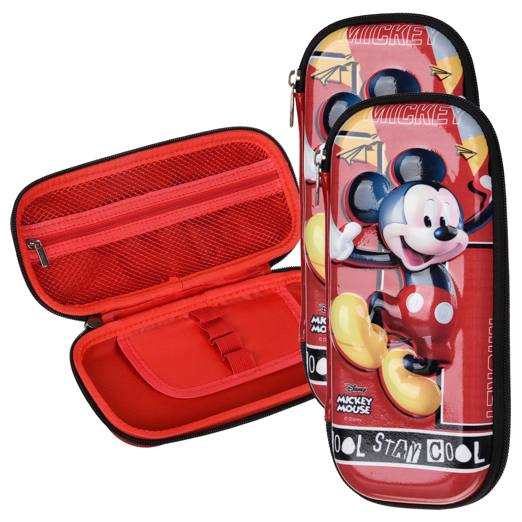 Kuber Industries Disney Mickey Pencil Pouch | School Pencil Case for Kids | Pen-Pencil Box for Kids | Geometry Box | Compass Box | School Stationery Supplies | Pack of 3 | Red