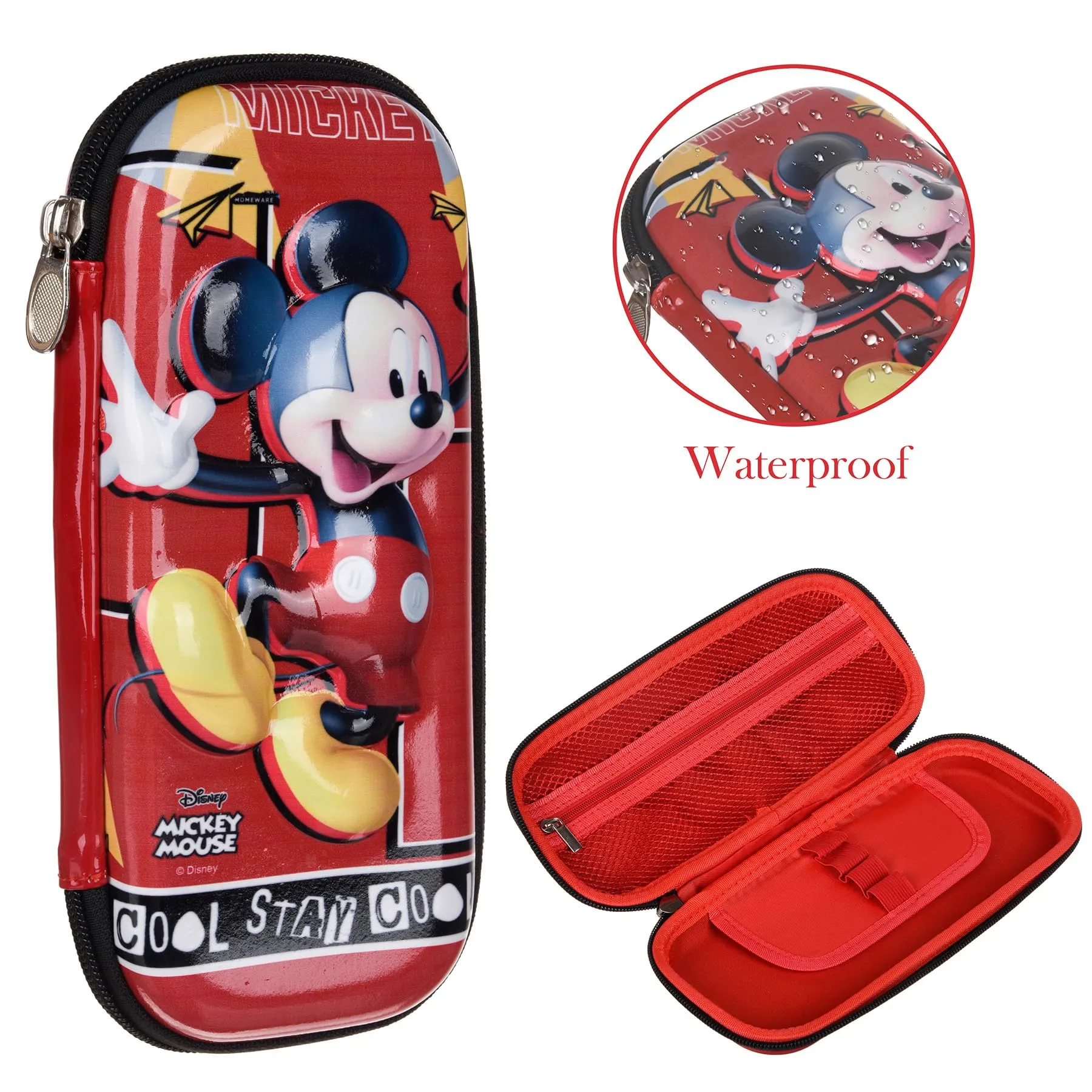 Kuber Industries Disney Mickey Pencil Pouch | School Pencil Case for Kids | Pen-Pencil Box for Kids | Geometry Box | Compass Box | School Stationery Supplies | Pack of 3 | Red