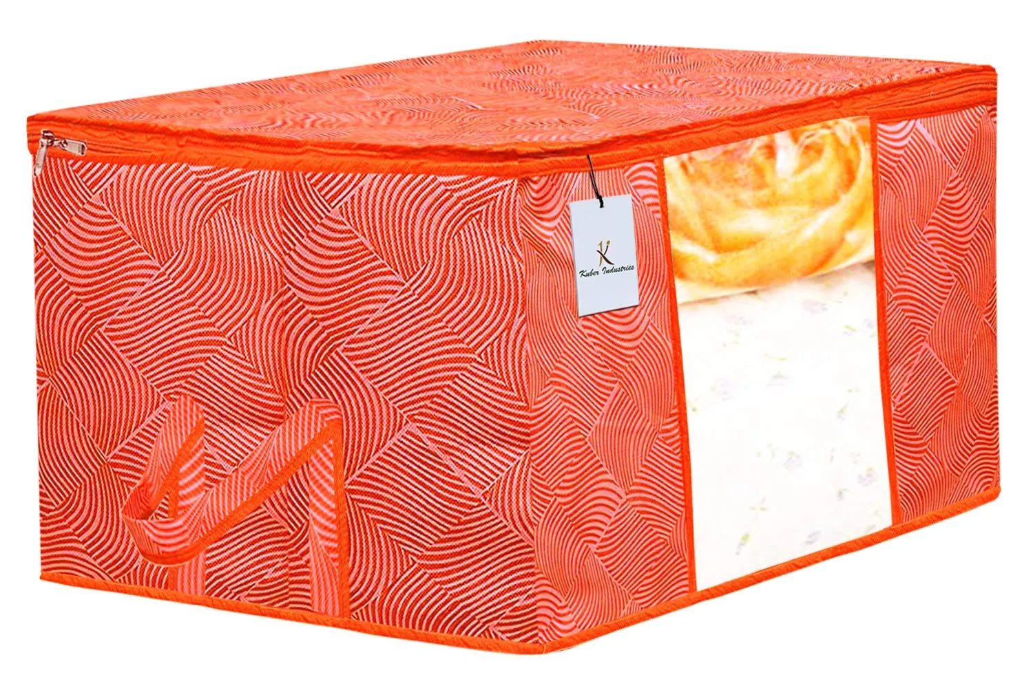 Kuber Industries Leheriya Printed 2 Piece Non Woven Saree Cover and 2 Pieces Underbed Storage Bag, Storage Organiser, Blanket Cover, Orange & Blue -CTKTC42398