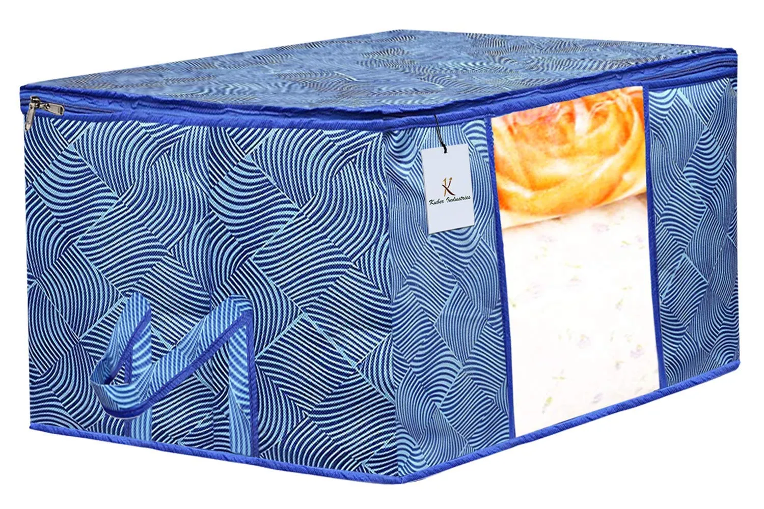 Kuber Industries Leheriya Printed 6 Piece Non Woven Saree Cover and 6 Pieces Underbed Storage Bag, Storage Organiser, Blanket Cover, Orange & Blue -CTKTC42457