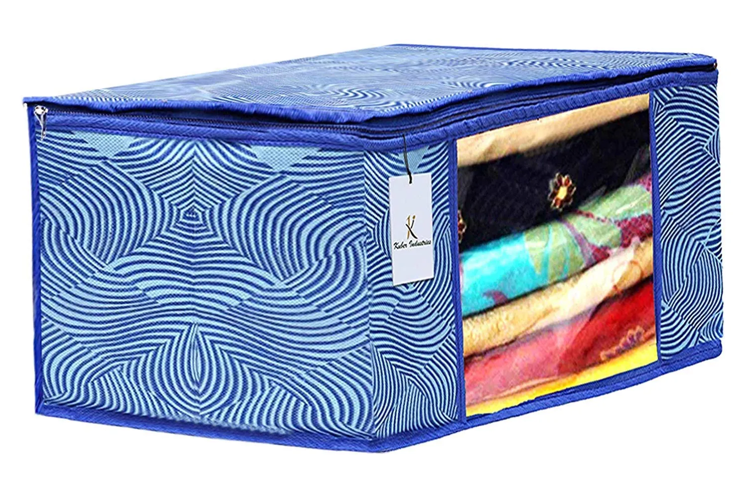 Kuber Industries Leheriya Printed 6 Piece Non Woven Saree Cover and 6 Pieces Underbed Storage Bag, Storage Organiser, Blanket Cover, Orange & Blue -CTKTC42457