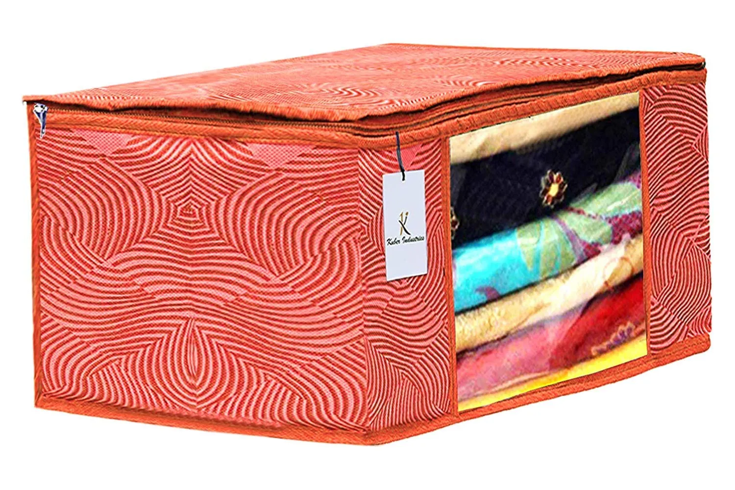 Kuber Industries Leheriya Printed 6 Piece Non Woven Saree Cover and 6 Pieces Underbed Storage Bag, Storage Organiser, Blanket Cover, Orange & Blue -CTKTC42457