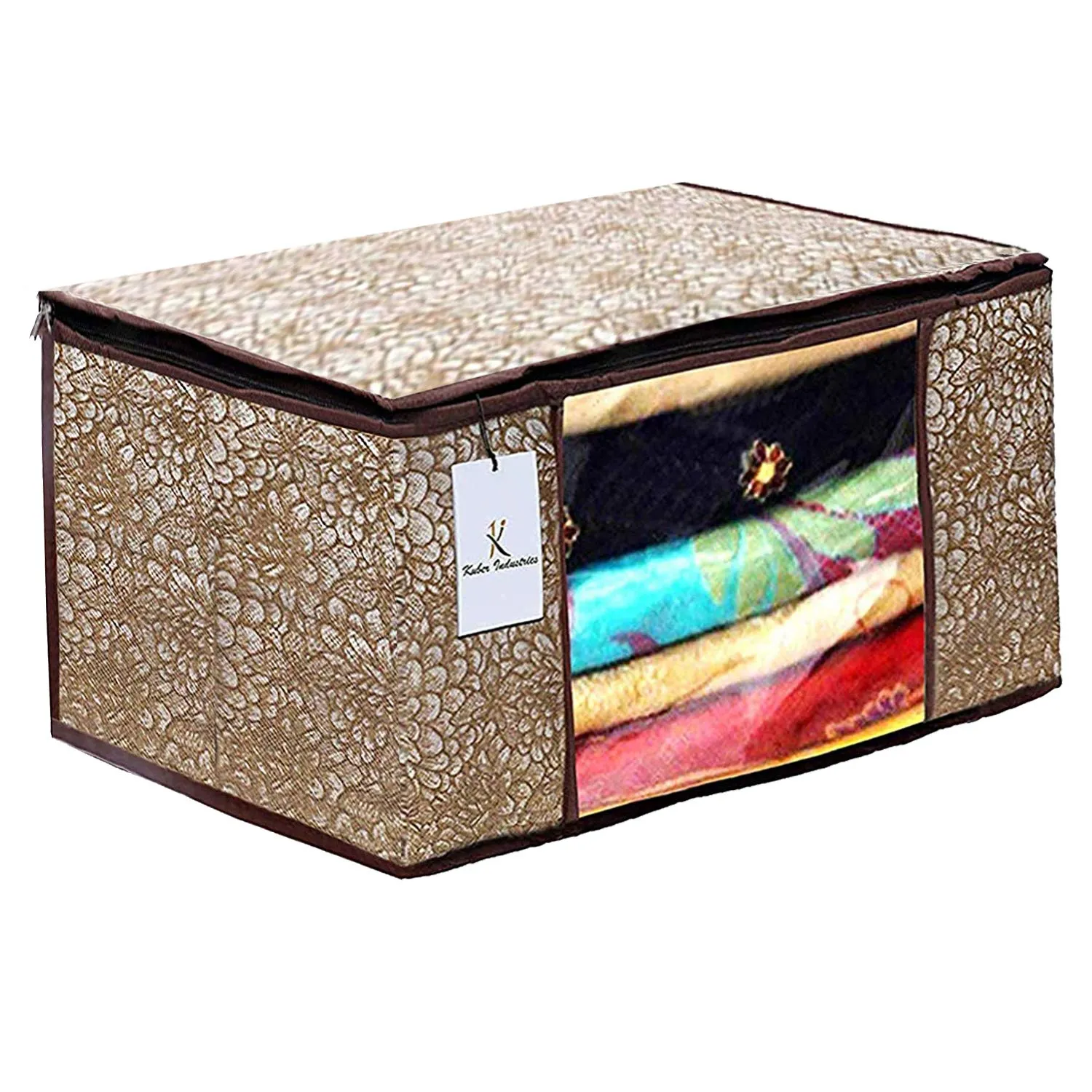 Kuber Industries Metalic Printed 6 Piece Non Woven Saree Cover and 6 Pieces Underbed Storage Bag, Storage Organiser, Blanket Cover, Golden Brown & Red -CTKTC42472