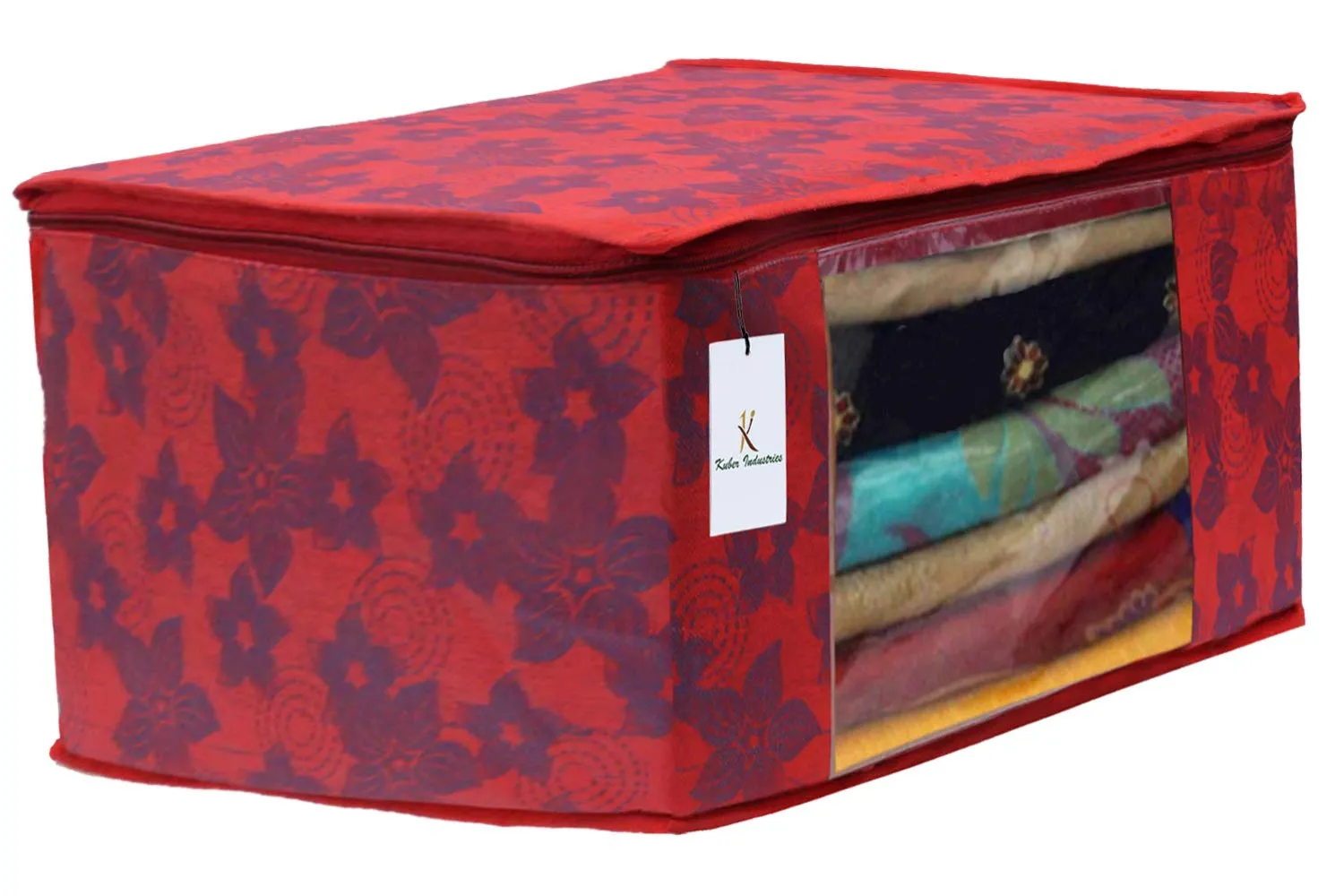 Kuber Industries Metalic Printed 6 Piece Non Woven Saree Cover and 6 Pieces Underbed Storage Bag, Storage Organiser, Blanket Cover, Golden Brown & Red -CTKTC42472