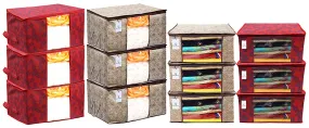 Kuber Industries Metalic Printed 6 Piece Non Woven Saree Cover and 6 Pieces Underbed Storage Bag, Storage Organiser, Blanket Cover, Golden Brown & Red -CTKTC42472