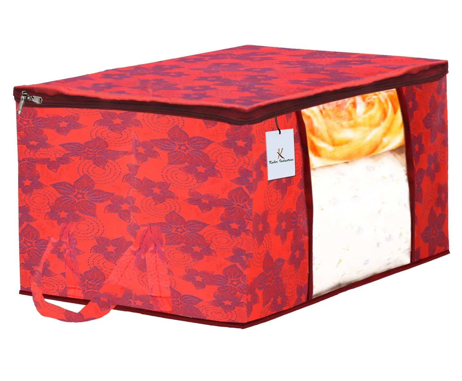 Kuber Industries Metalic Printed 6 Piece Non Woven Saree Cover and 6 Pieces Underbed Storage Bag, Storage Organiser, Blanket Cover, Golden Brown & Red -CTKTC42472