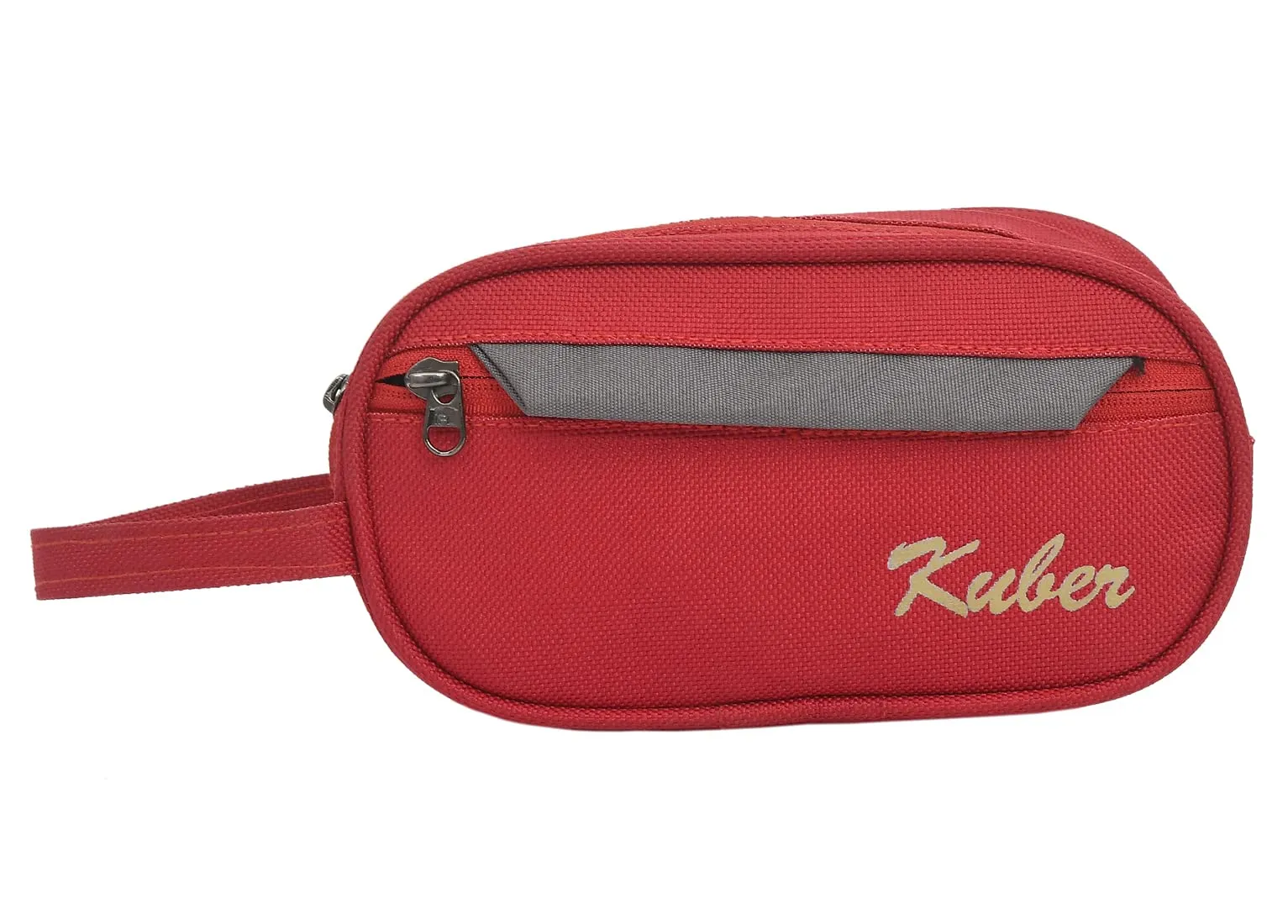 Kuber Industries Multiuses Rexine Travel Toiletry Bag/Shaving Kit/Dopp Kit/Cosmetic Bag with 3 Zipper Compartments & Carrying Strip (Red), (49KM0613) | Convenient and Stylish Travel Organizer