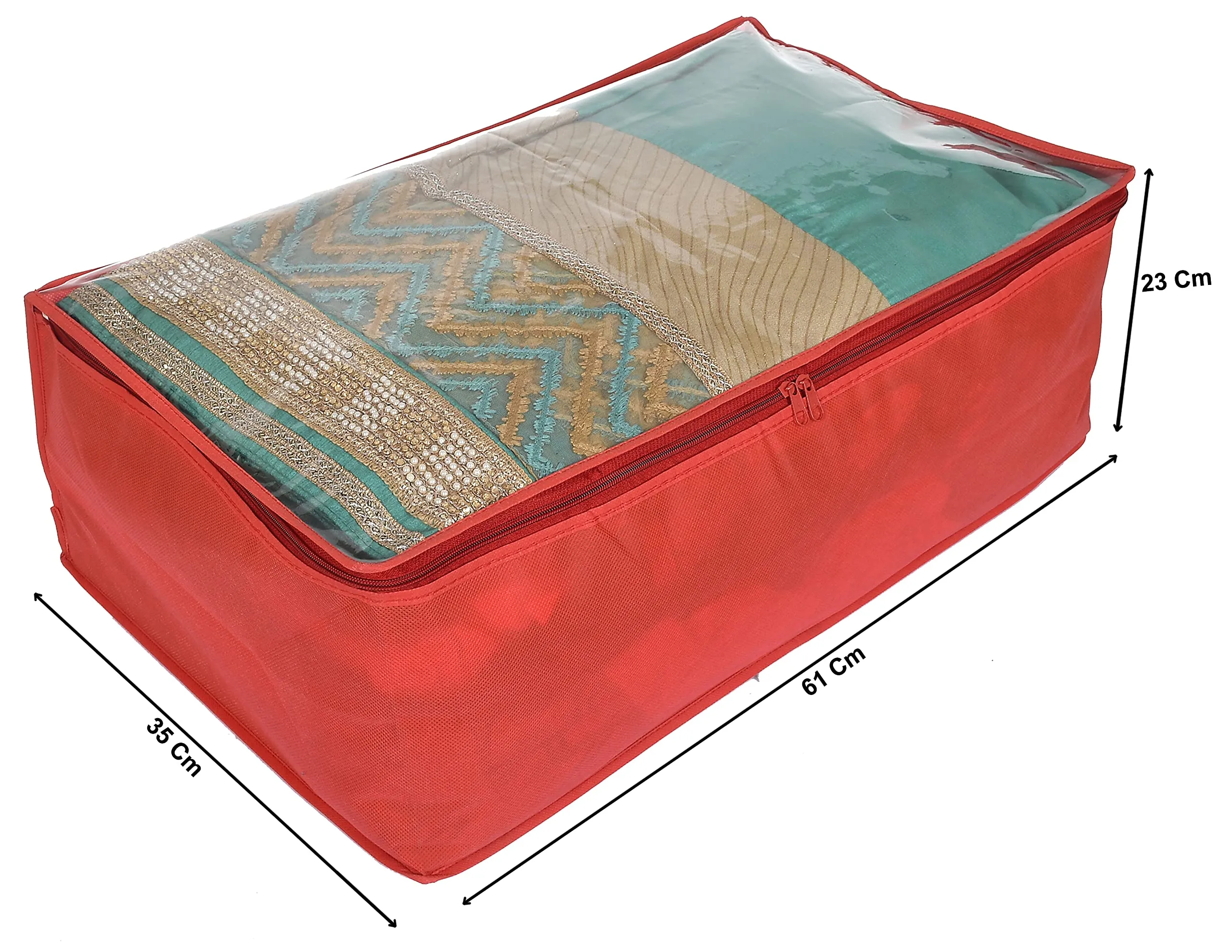 Kuber Industries Non Woven 9 Inch Height Transparent GHagra, Saree, Lahenga Cover And Wardrobe Organizers, Storage Bag for Clothes-Pack of 3 (Red) (HS_37_KUBMART020401)