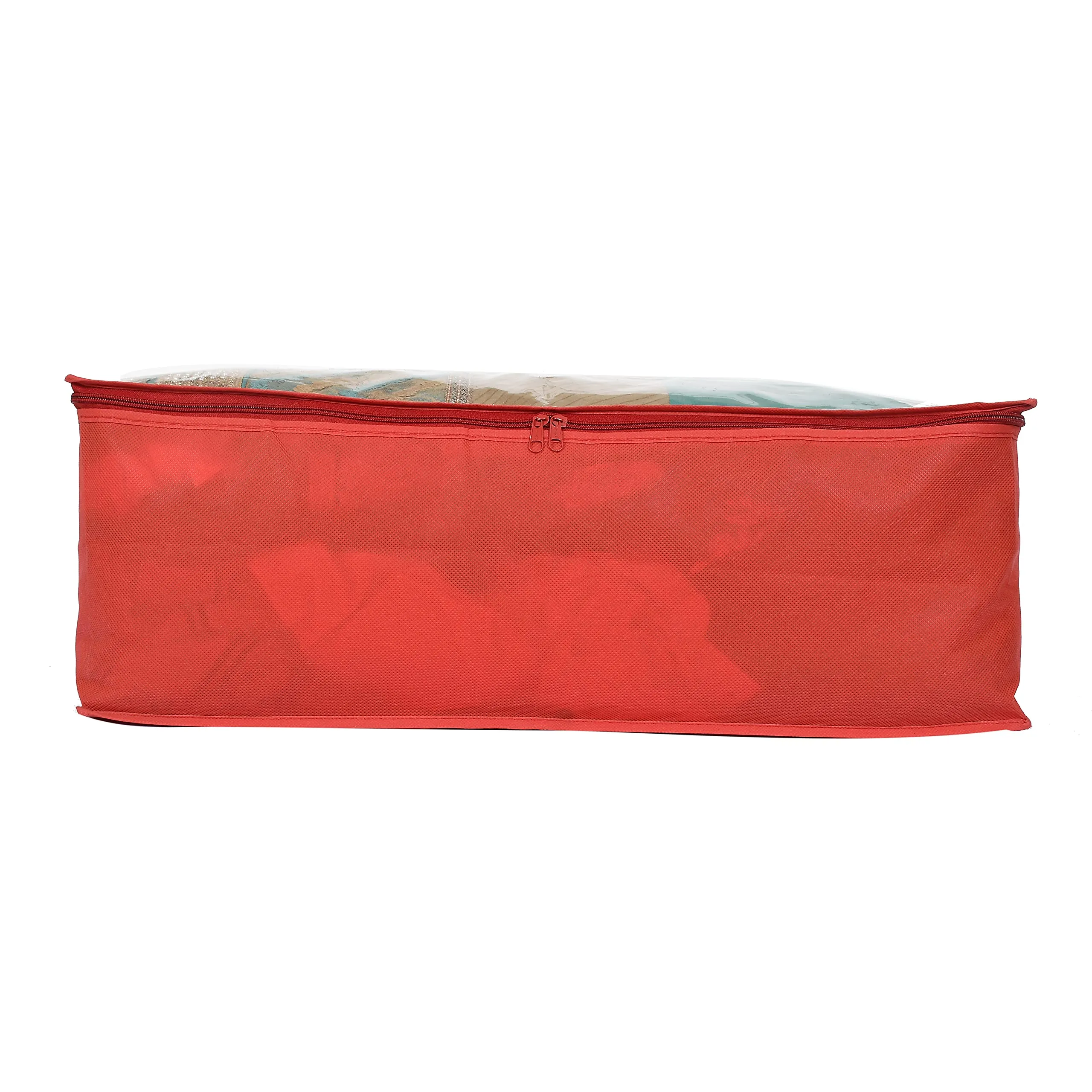 Kuber Industries Non Woven 9 Inch Height Transparent GHagra, Saree, Lahenga Cover And Wardrobe Organizers, Storage Bag for Clothes-Pack of 3 (Red) (HS_37_KUBMART020401)