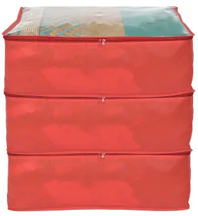 Kuber Industries Non Woven 9 Inch Height Transparent GHagra, Saree, Lahenga Cover And Wardrobe Organizers, Storage Bag for Clothes-Pack of 3 (Red) (HS_37_KUBMART020401)