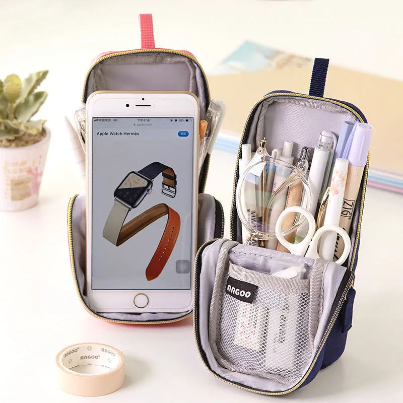 Large Capacity Multifunctional Mobile Phone Holder Pencil Case Canvas Pen Bag Pencil Case