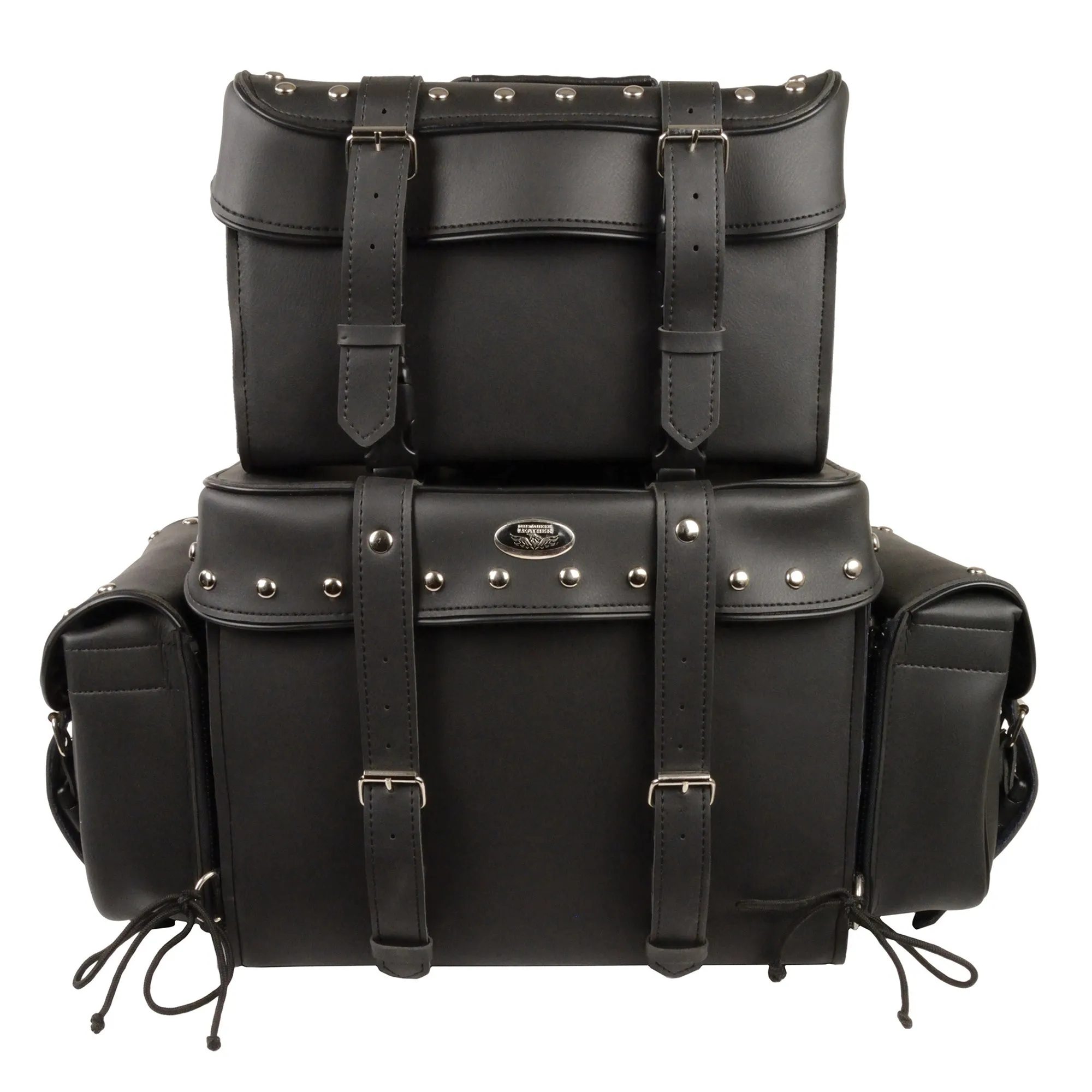 Large Four Piece Studded PVC Touring Pack w/ Barrel Bag (15.5X13X10)