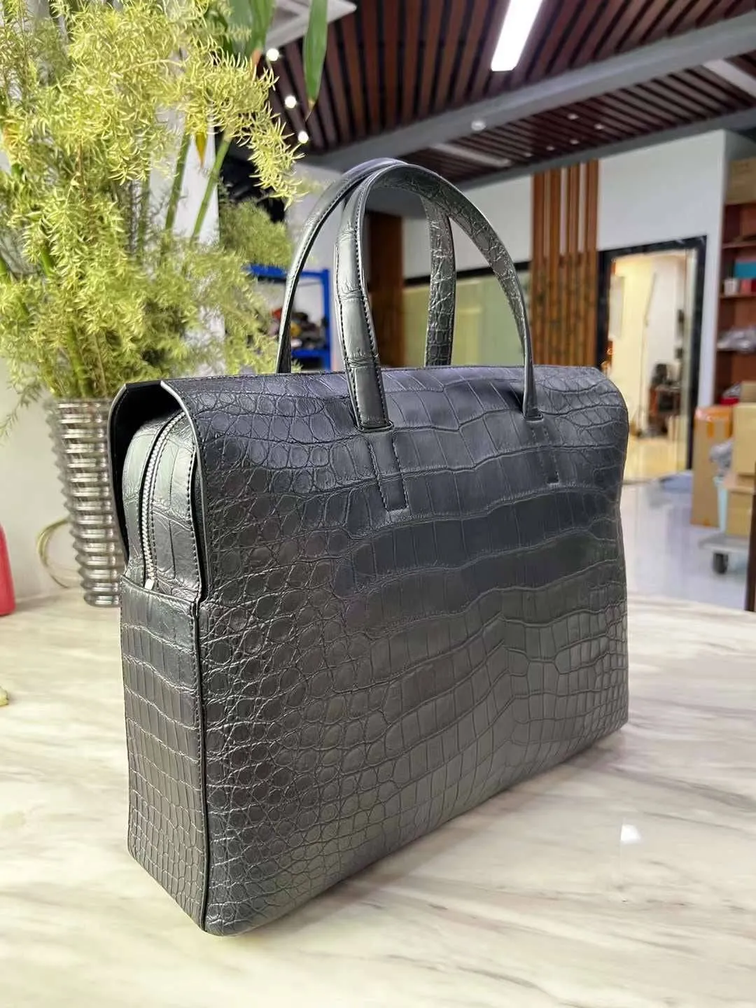 Large Genuine Crocodile Skin Leather Briefcase Business Bag